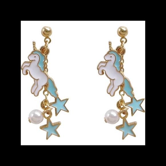 ANY PAIR UNDER $25 R 4 FOR $20 Magical unicorn earrings with stars faux pearls. - Picture 1 of 3